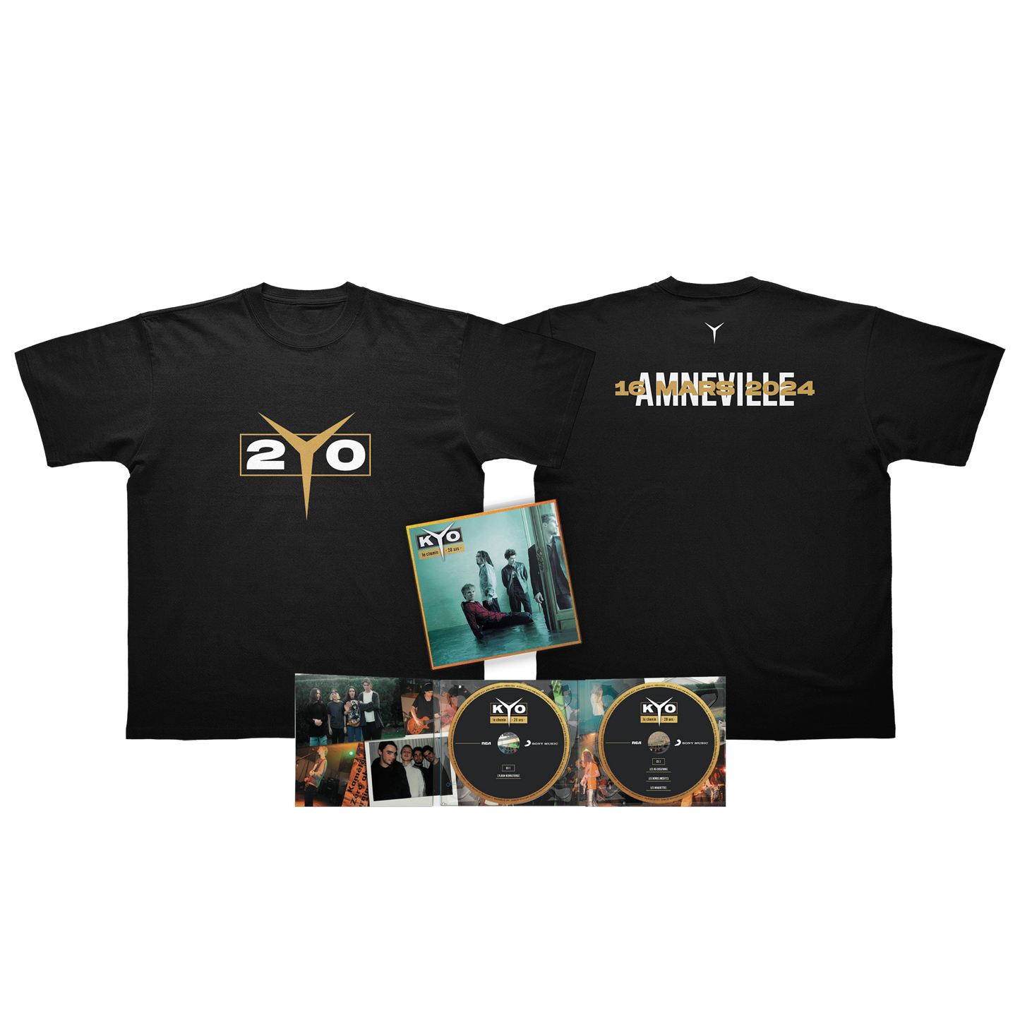 PACK DOUBLE CD "LE CHEMIN - 20 ANS" + T-SHIRT TOUR PERSONNALISABLE AVEC TA DATE DE CONCERT
