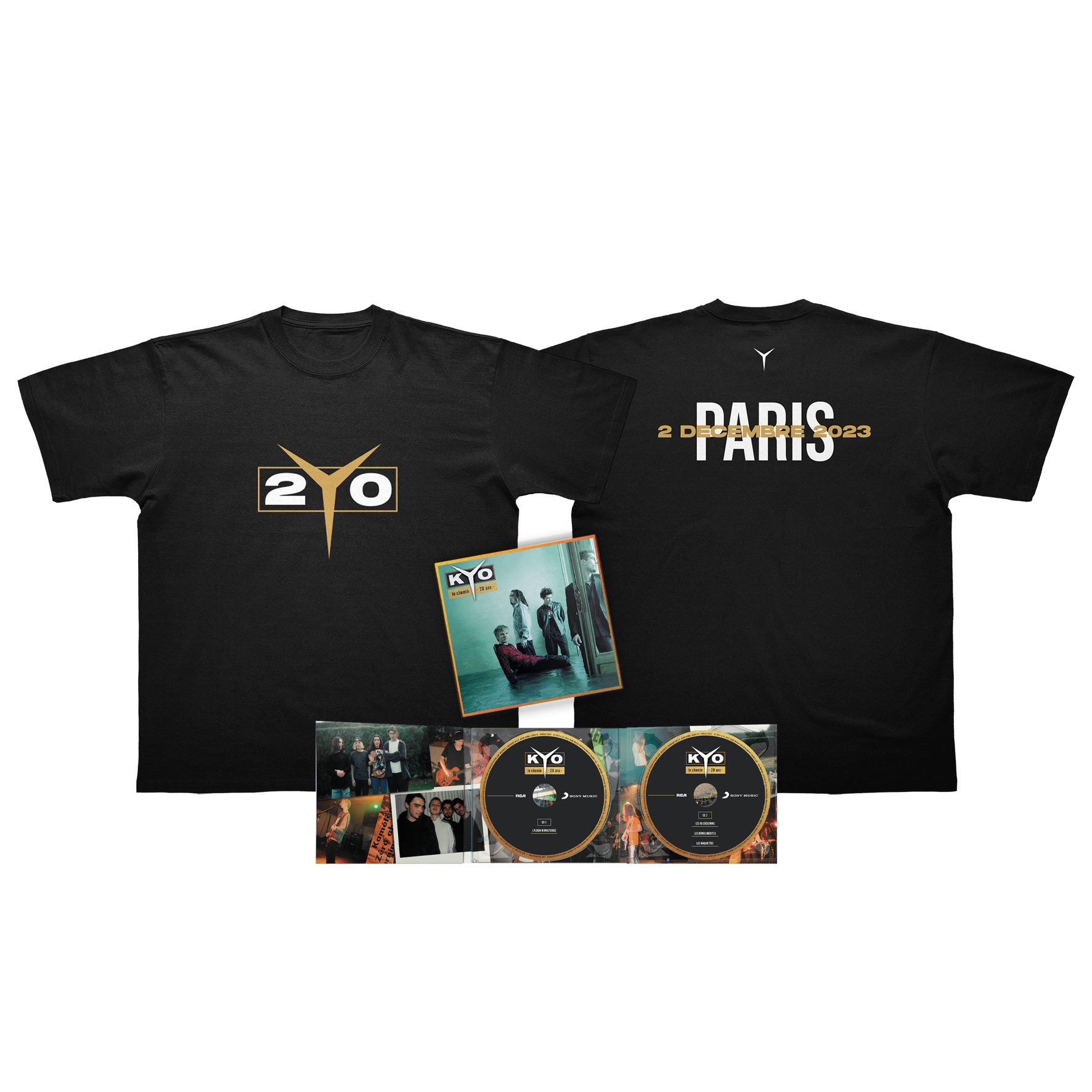 PACK DOUBLE CD "LE CHEMIN - 20 ANS" + T-SHIRT TOUR PERSONNALISABLE AVEC TA DATE DE CONCERT