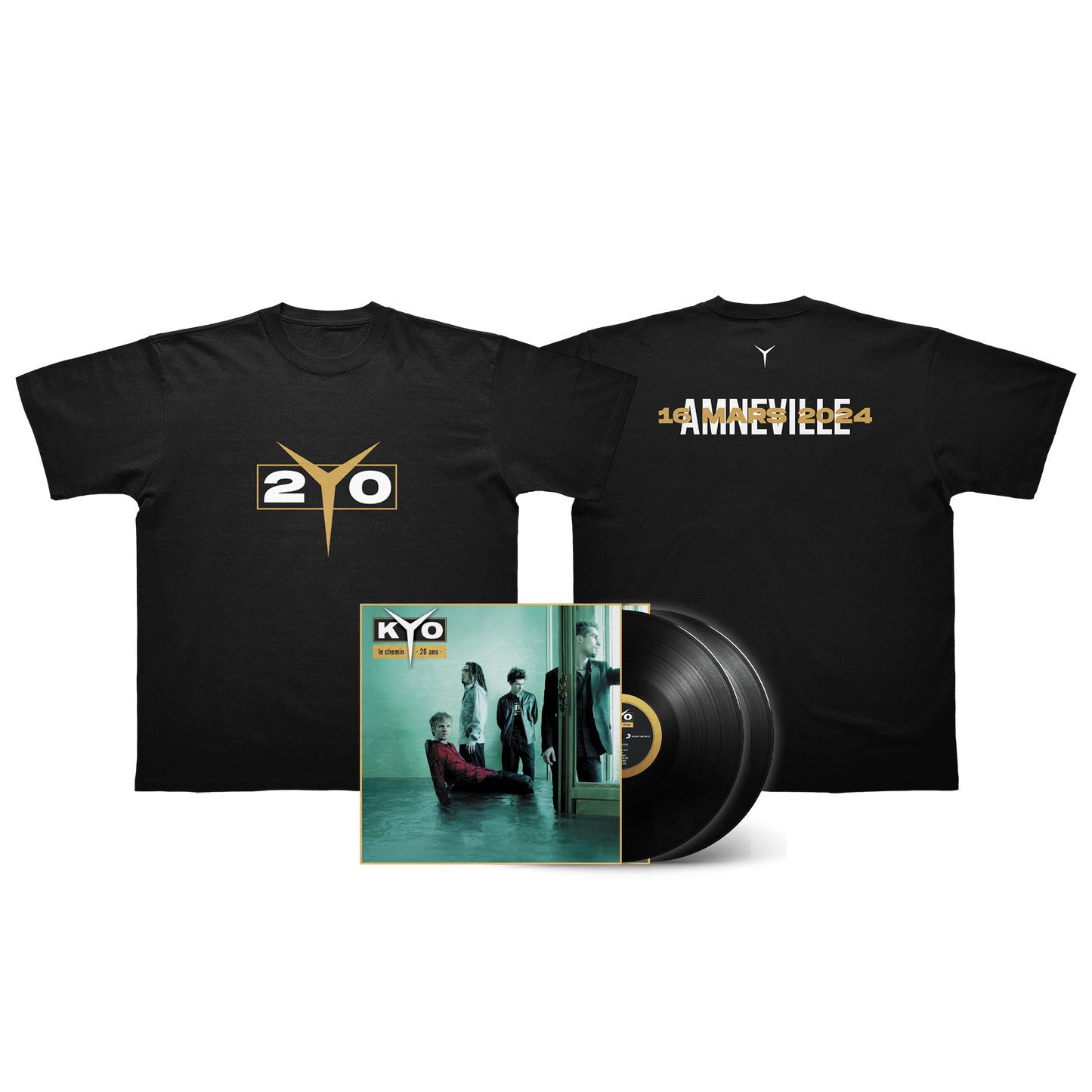 PACK TRIPLE VINYLE "LE CHEMIN - 20 ANS" + T-SHIRT TOUR PERSONNALISABLE AVEC TA DATE DE CONCERT