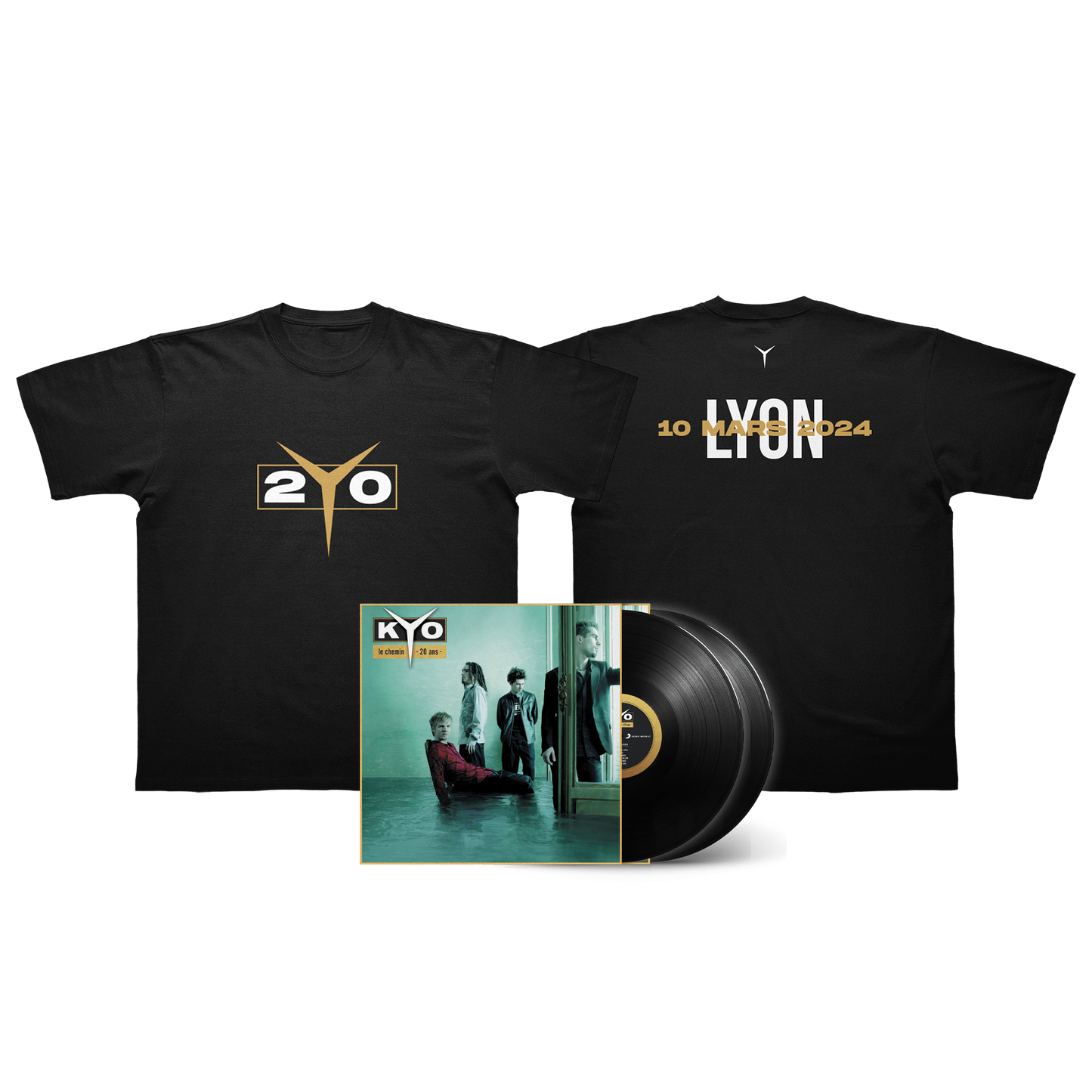 PACK TRIPLE VINYLE "LE CHEMIN - 20 ANS" + T-SHIRT TOUR PERSONNALISABLE AVEC TA DATE DE CONCERT
