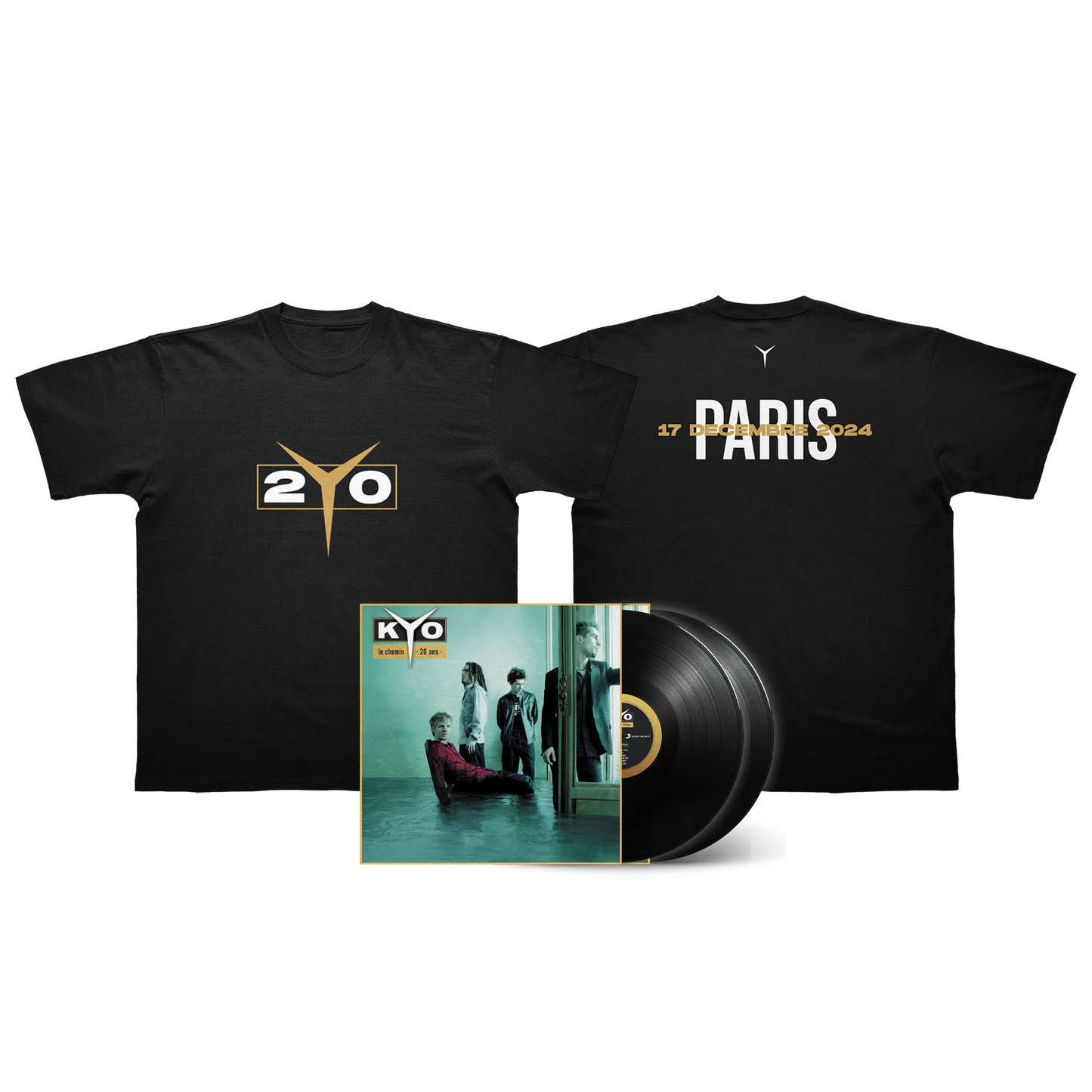 PACK TRIPLE VINYLE "LE CHEMIN - 20 ANS" + T-SHIRT TOUR PERSONNALISABLE AVEC TA DATE DE CONCERT